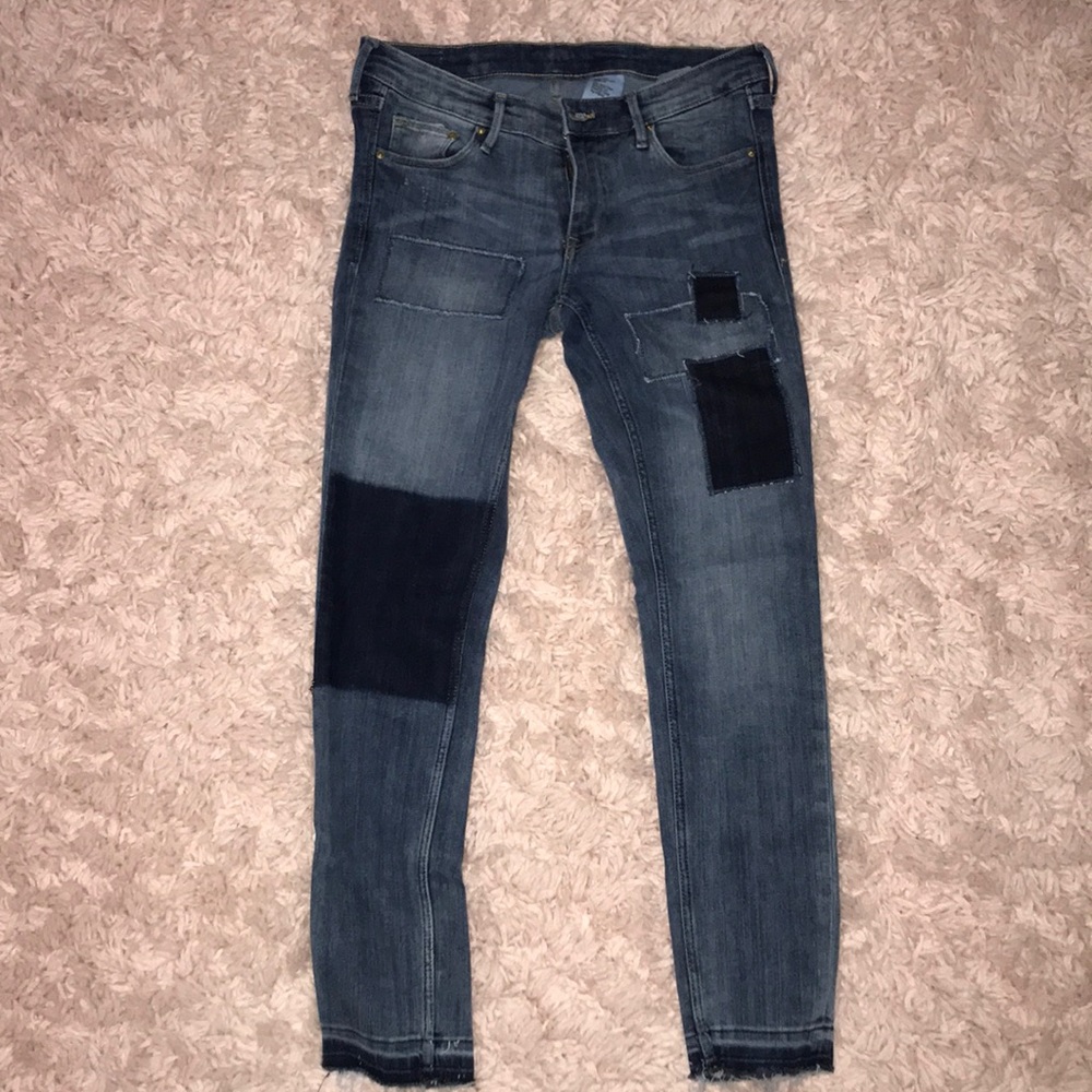 Cutoff Patched Jeans